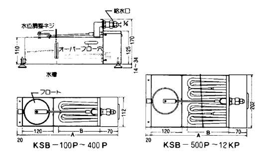 パン型加湿器(ボールタップ式)KSB 外形寸法