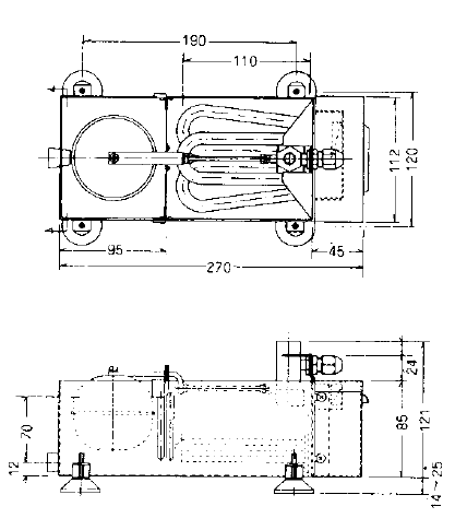 小型パン型加湿器(ボールタップ式)KSBⅡ 外形寸法